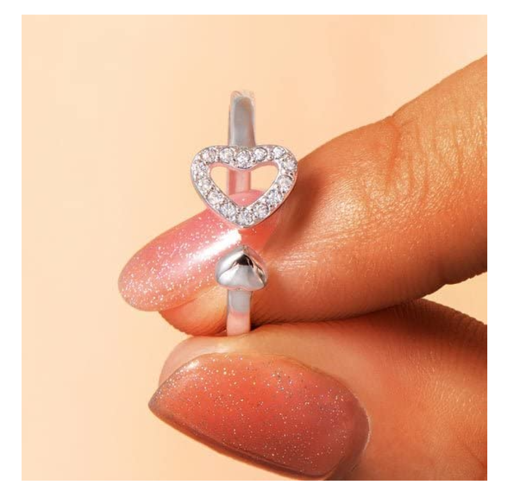 925 Sterling Silver Elegant Heart Ring Minimalist Adjustable with Zirconia