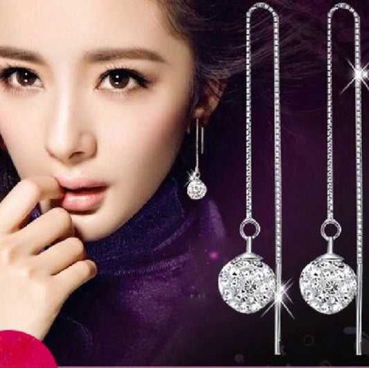 Sterling Silver Crystal Ball Chain Threader Drop Earrings