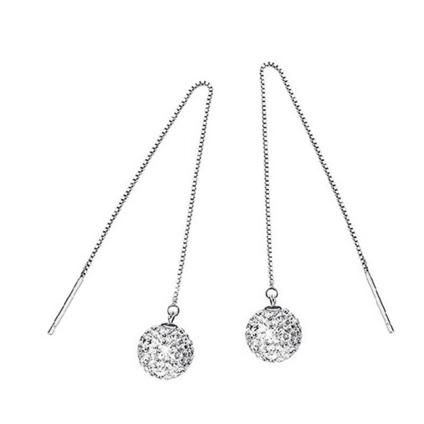 Sterling Silver Crystal Ball Chain Threader Drop Earrings