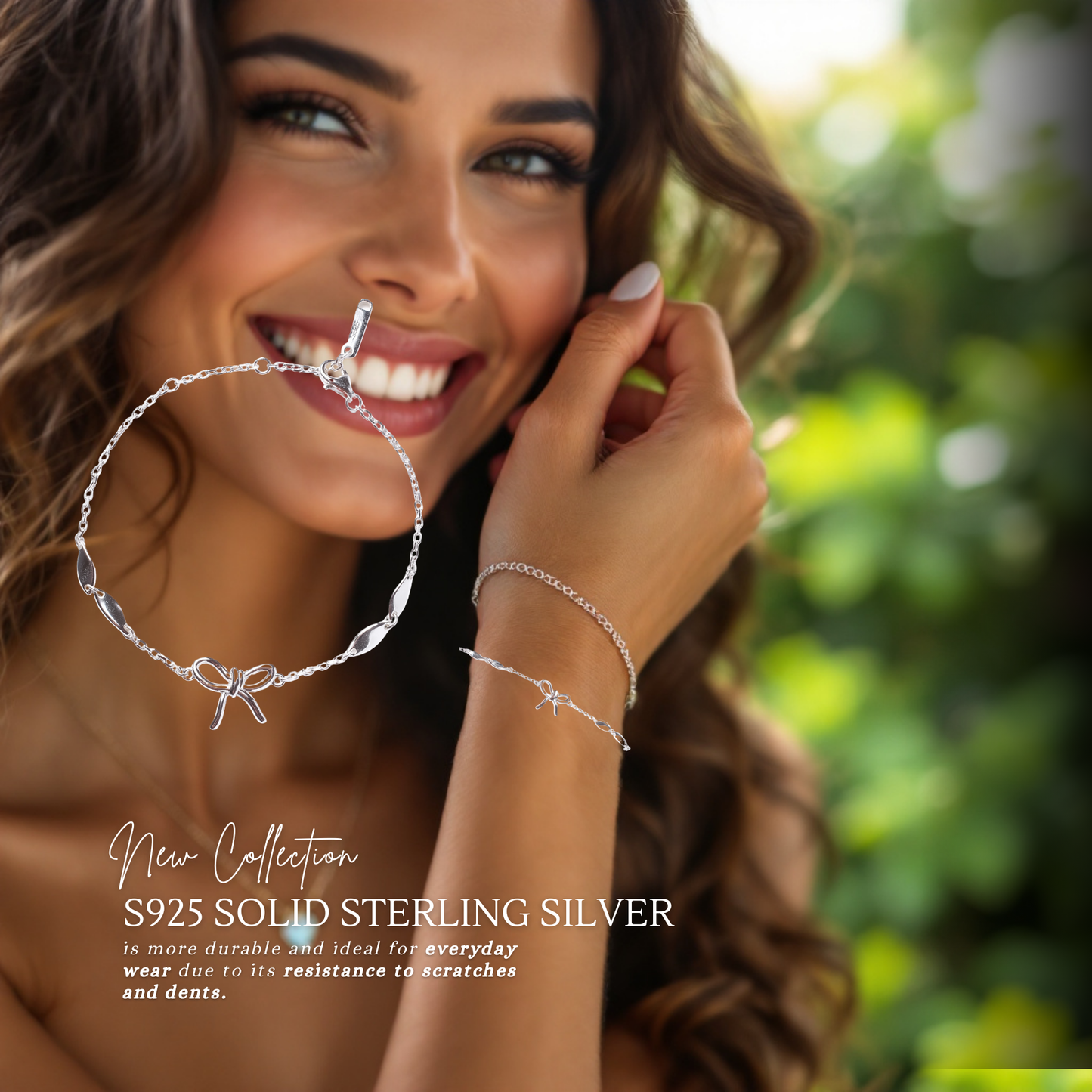 Sterling Silver Ribbon Bow Bracelet Adjustable Stamped Solid S925