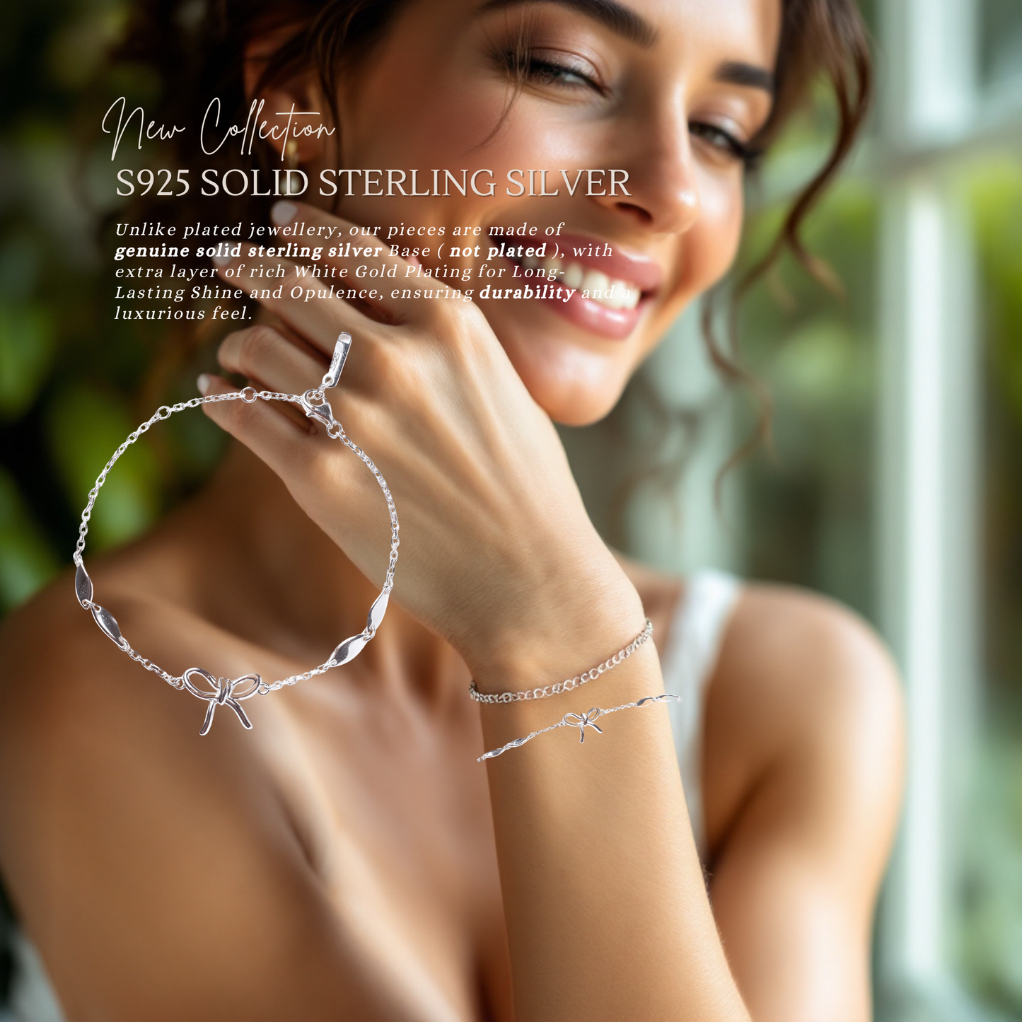 Sterling Silver Ribbon Bow Bracelet Adjustable Stamped Solid S925