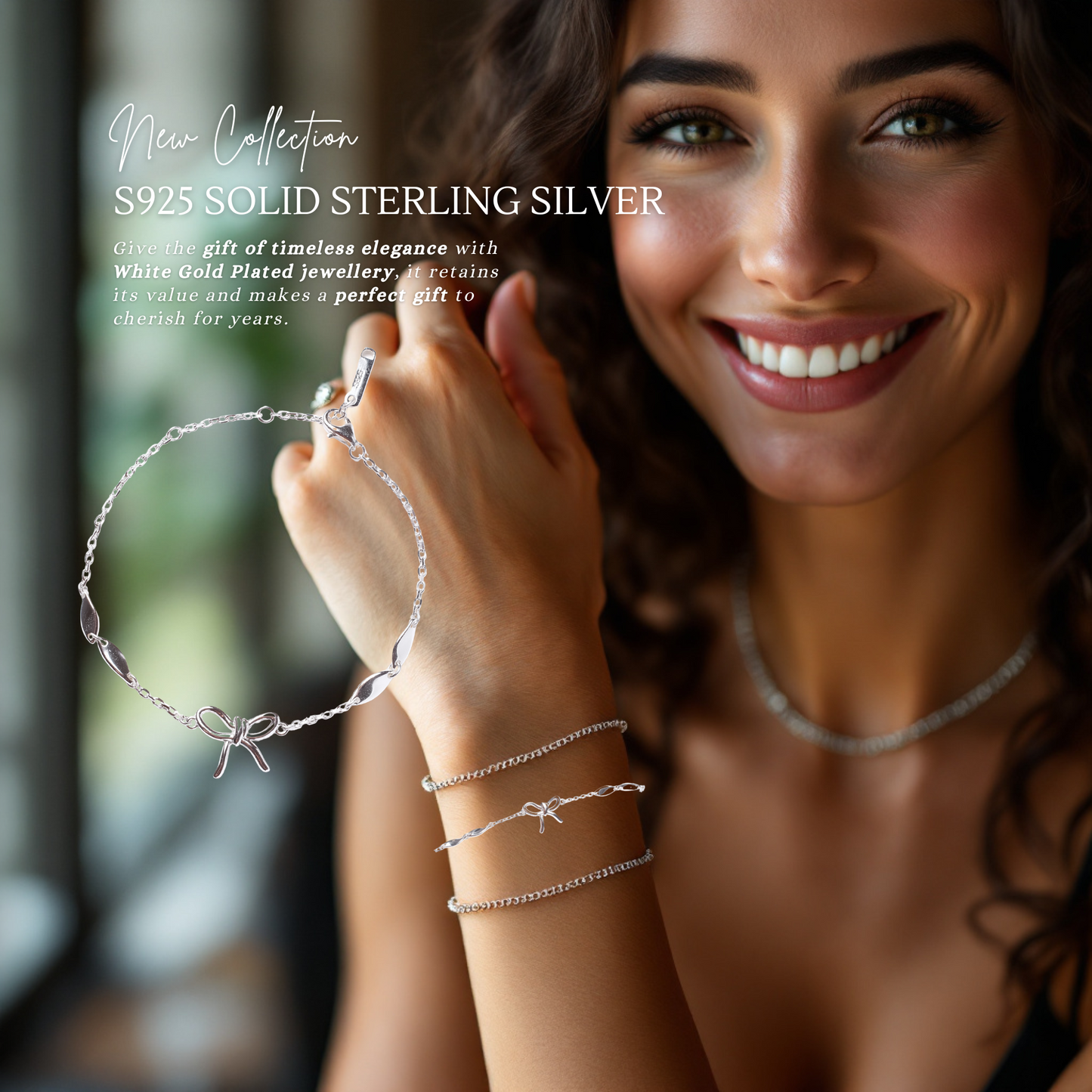 Sterling Silver Ribbon Bow Bracelet Adjustable Stamped Solid S925