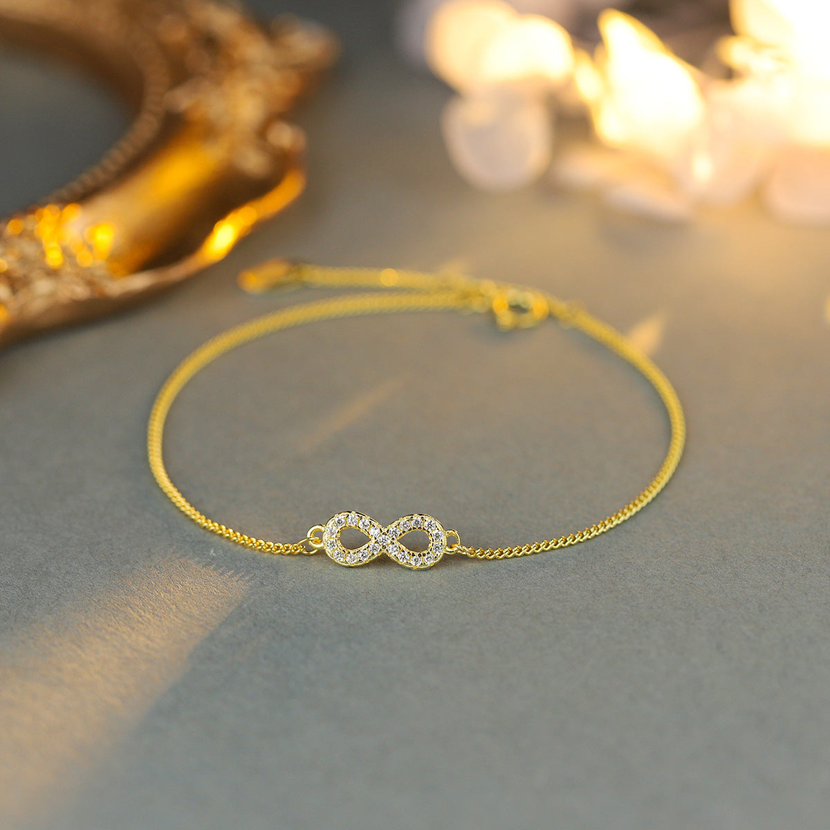 Sterling Silver Infinity 14K Gold Plated Cubic Zirconia Bracelet