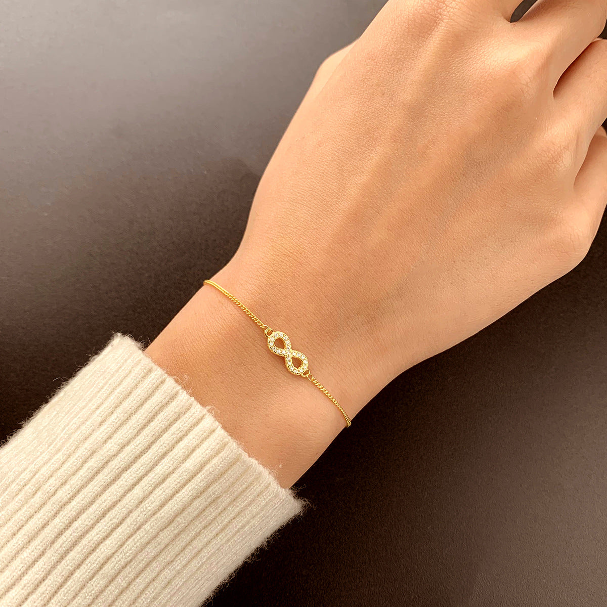 Sterling Silver Infinity 14K Gold Plated Cubic Zirconia Bracelet