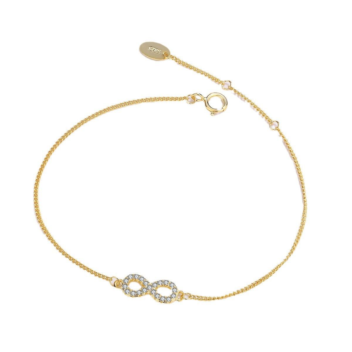 Sterling Silver Infinity 14K Gold Plated Cubic Zirconia Bracelet