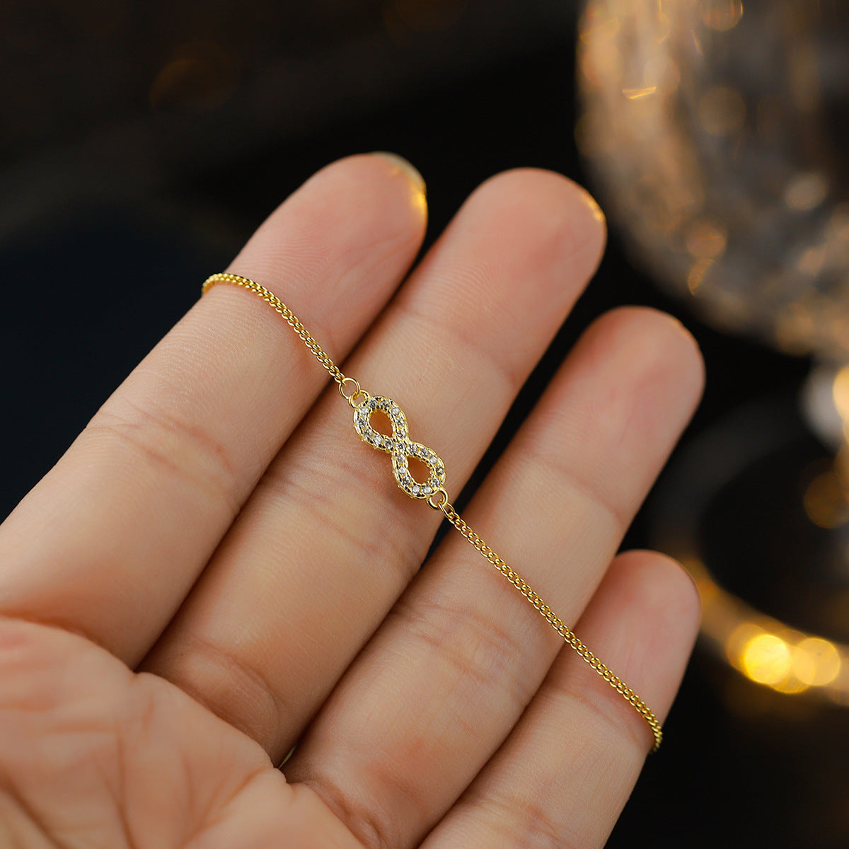 Sterling Silver Infinity 14K Gold Plated Cubic Zirconia Bracelet
