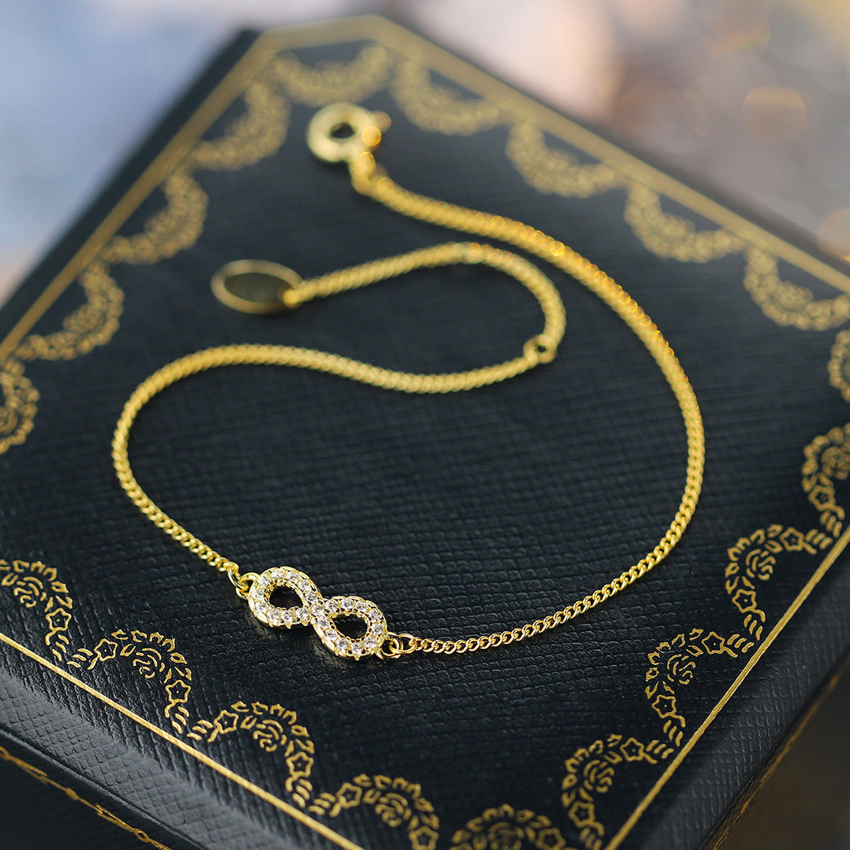 Sterling Silver Infinity 14K Gold Plated Cubic Zirconia Bracelet