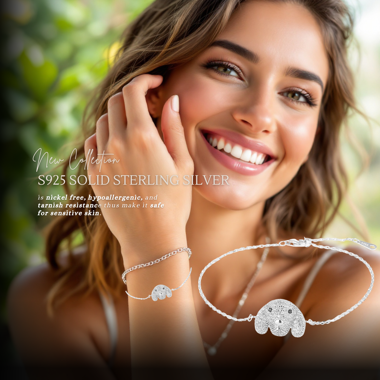 Sterling Silver Sparkling Pup Bracelet with Cubic Zirconia