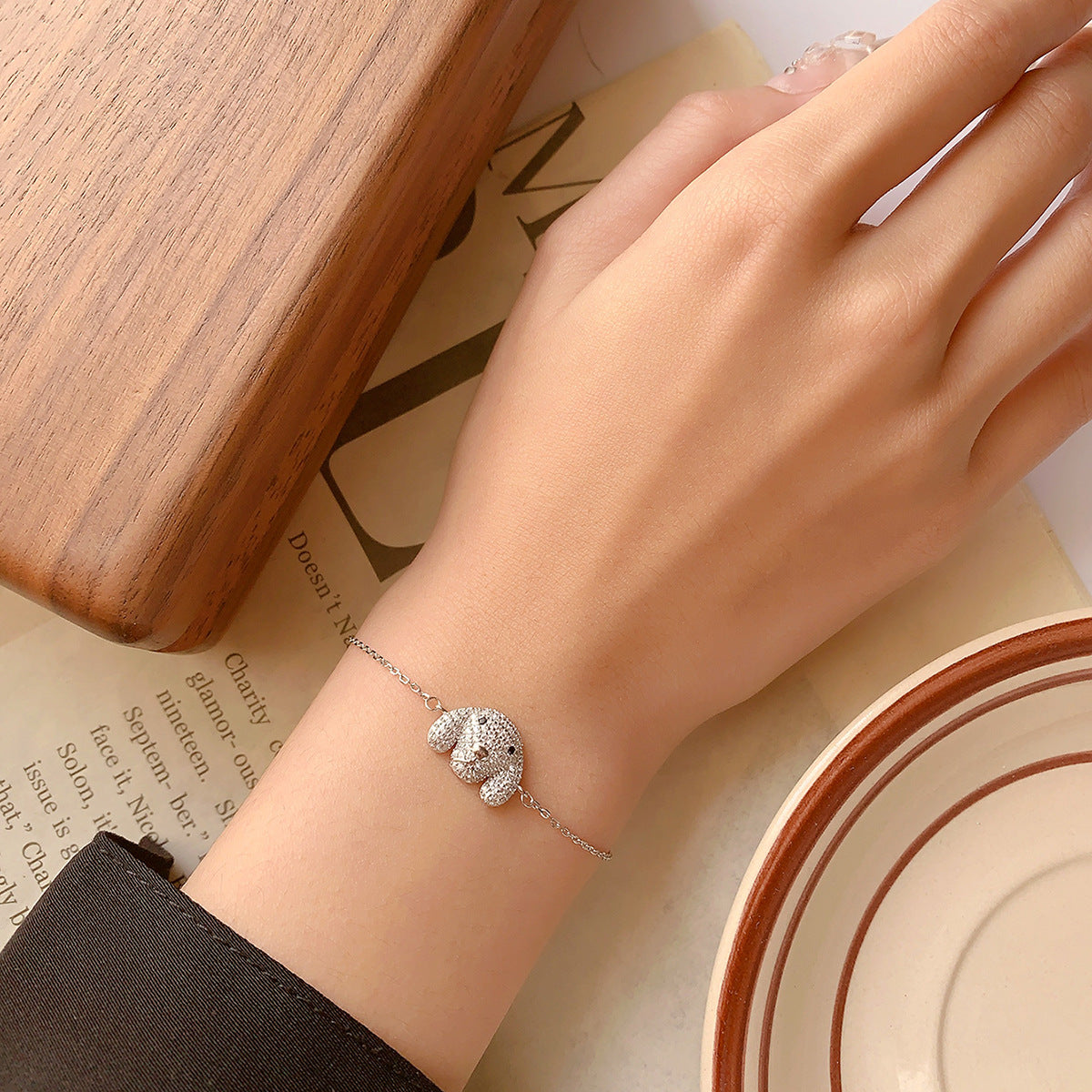 Sterling Silver Sparkling Pup Bracelet with Cubic Zirconia