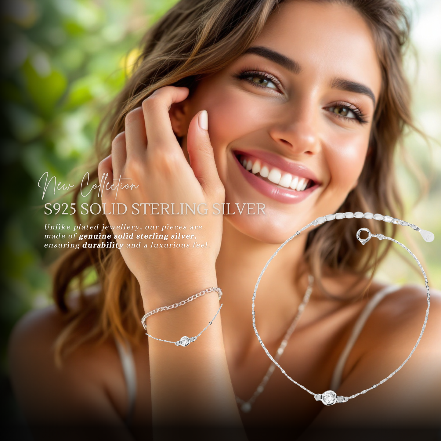 Sterling Silver Sparkling 5mm Solitaire Bracelet Adjustable S925 Hallmark