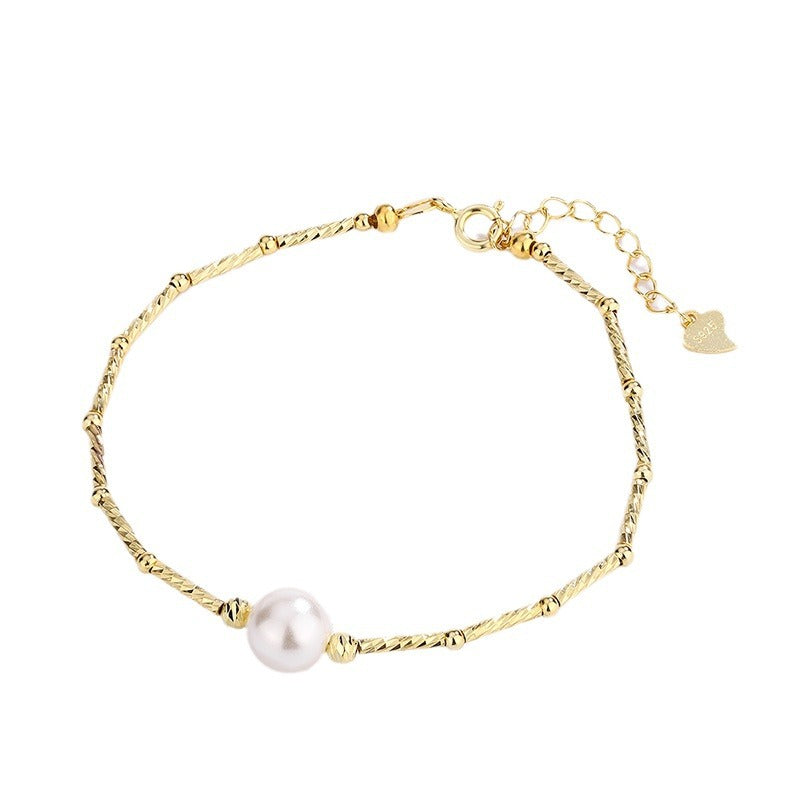 Sterling Silver Pearl Bamboo 14K Gold Plated Bracelet
