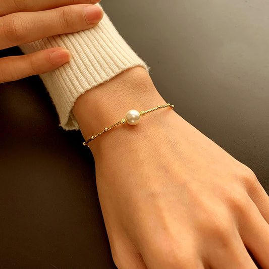 S925 Sterling Silver Pearl Bamboo 18K Gold Plated Bracelet