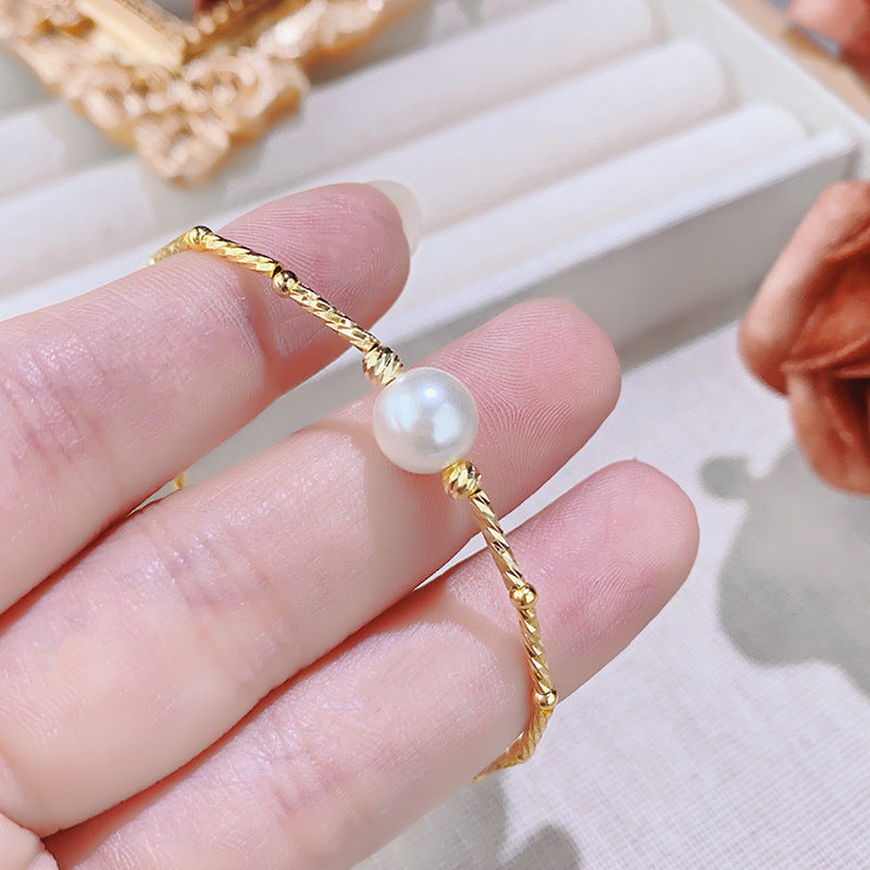 S925 Sterling Silver Pearl Bamboo 14K Gold Plated Bracelet