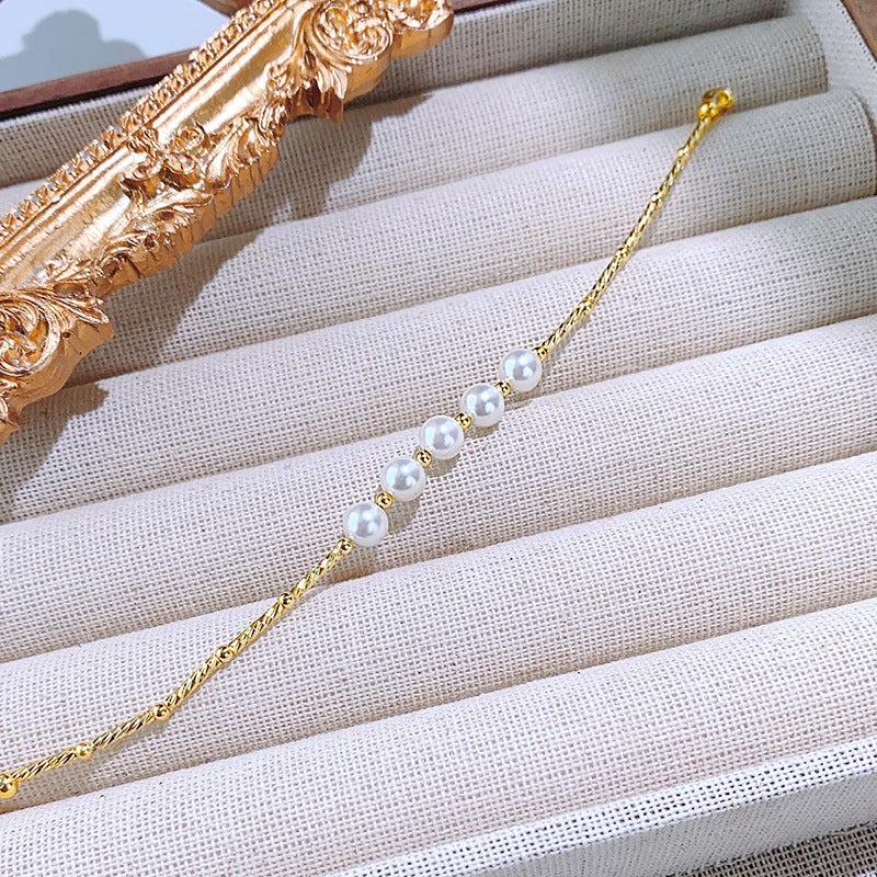 Sterling Silver Gold Bamboo & Lara Pearl 14K Gold Plated Bracelet