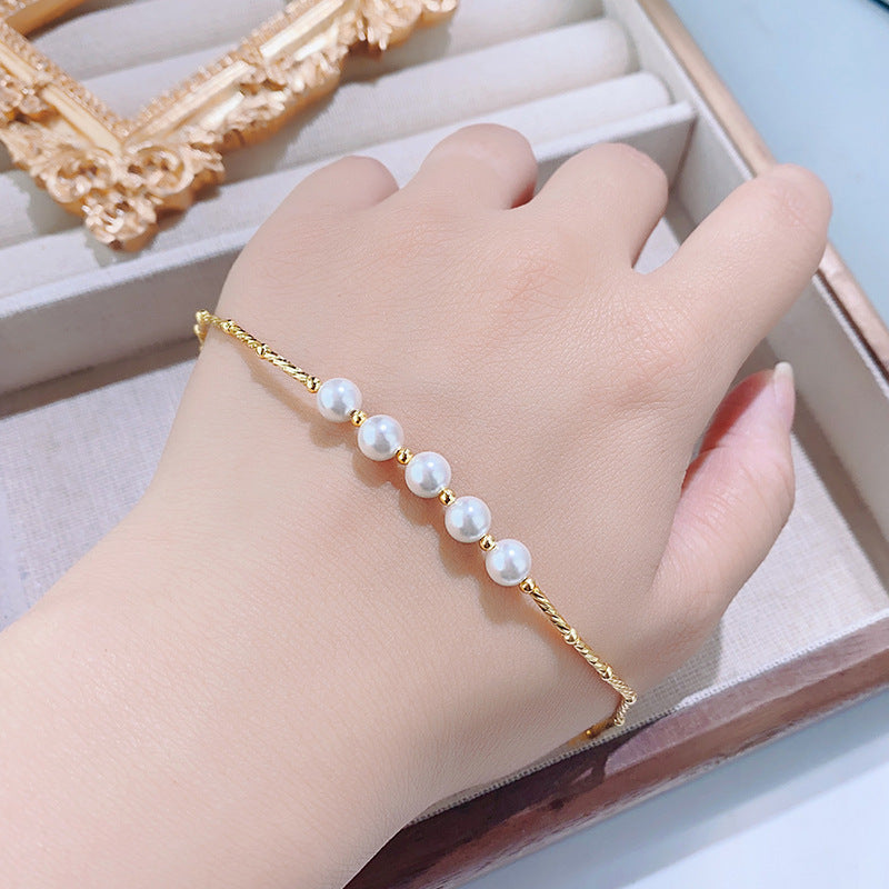 Sterling Silver Gold Bamboo & Lara Pearl 14K Gold Plated Bracelet