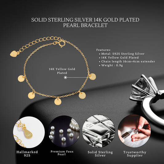 Sterling Silver Dainty Disc Bracelet 14K Gold Plated Bracelet