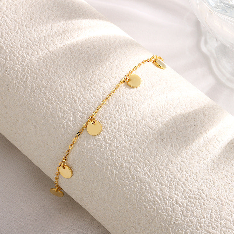 Sterling Silver Dainty Disc Bracelet 14K Gold Plated Bracelet
