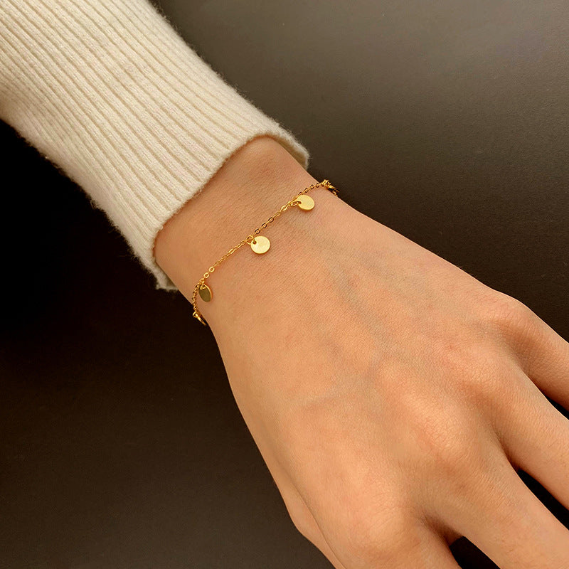 Sterling Silver Dainty Disc Bracelet 14K Gold Plated Bracelet
