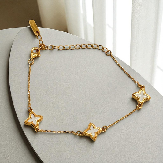S925 Sterling Silver Golden Clover Charm Bracelet