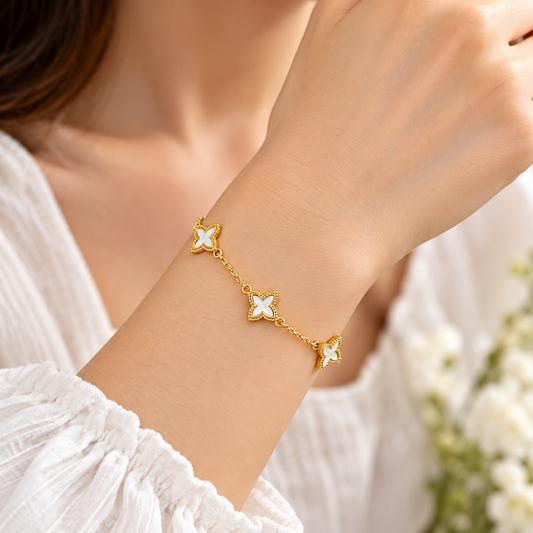 S925 Sterling Silver Golden Clover Charm Bracelet