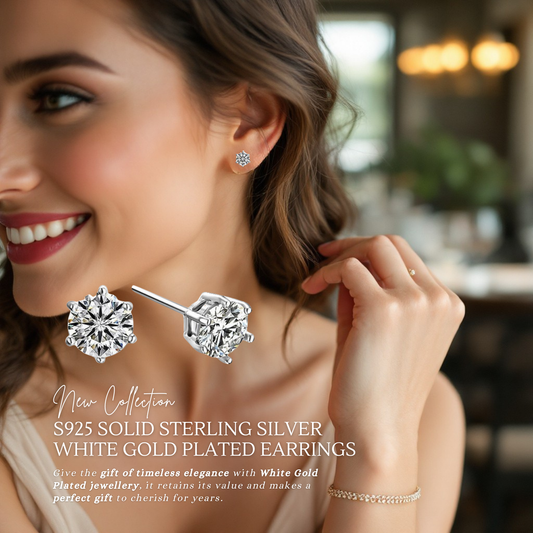 S925 Sterling Silver Solitaire Stud Earrings 6mm