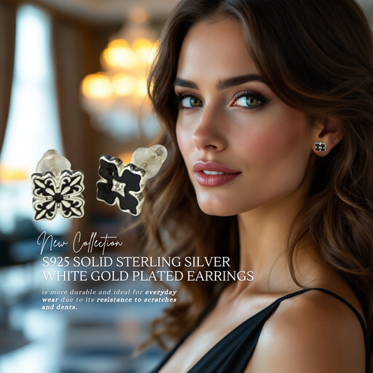 Sterling Silver Apotie Black Cléo Blossom Clover Stud Earrings S925 Hallmark