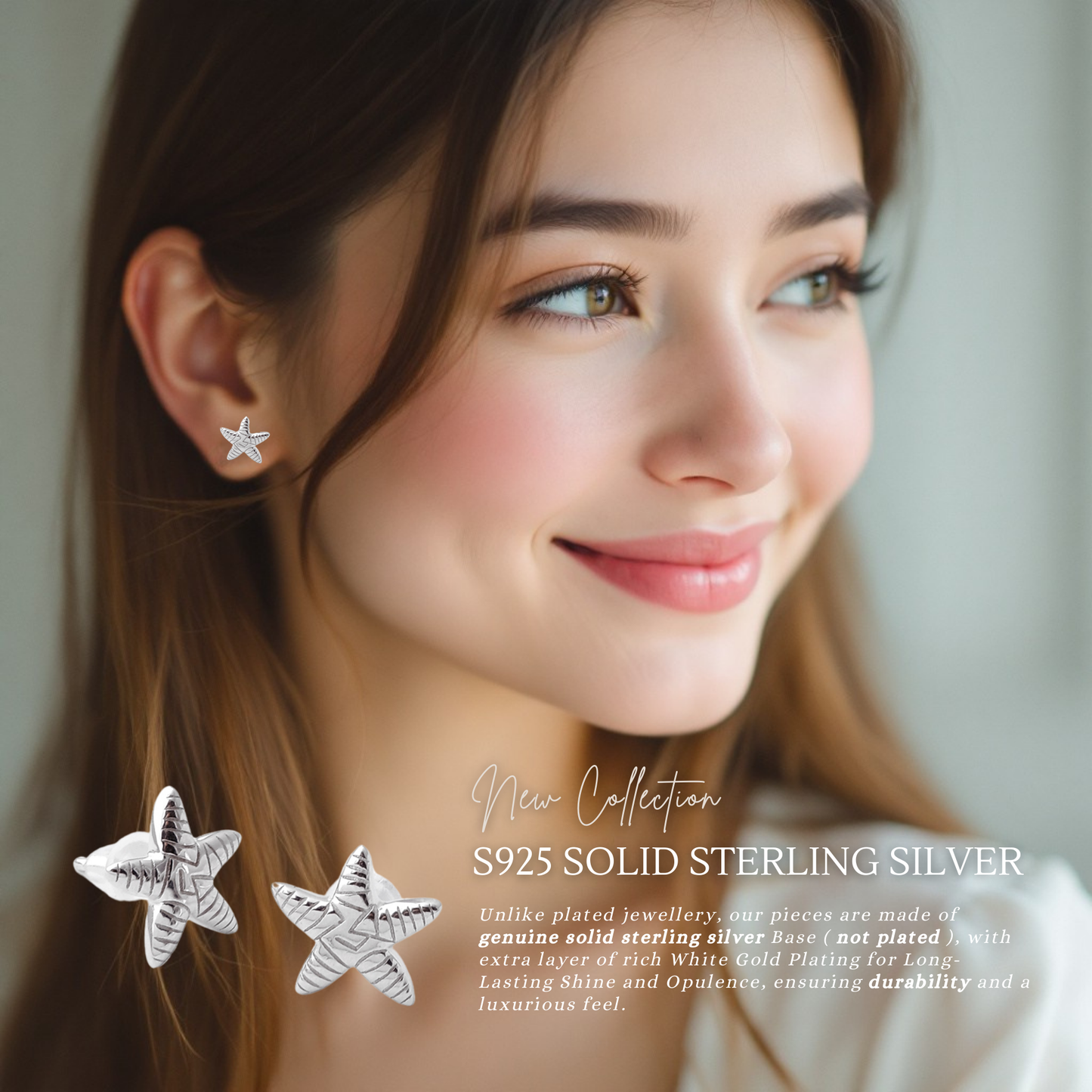 Sterling Silver Starfish Stud Earrings Solid S925 Hallmark