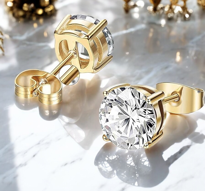 S925 Sterling Silver CZ Stud Earrings 14K Yellow Gold Plated 3.5mm