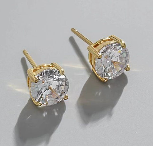 S925 Sterling Silver CZ Stud Earrings 14K Yellow Gold Plated 3.5mm