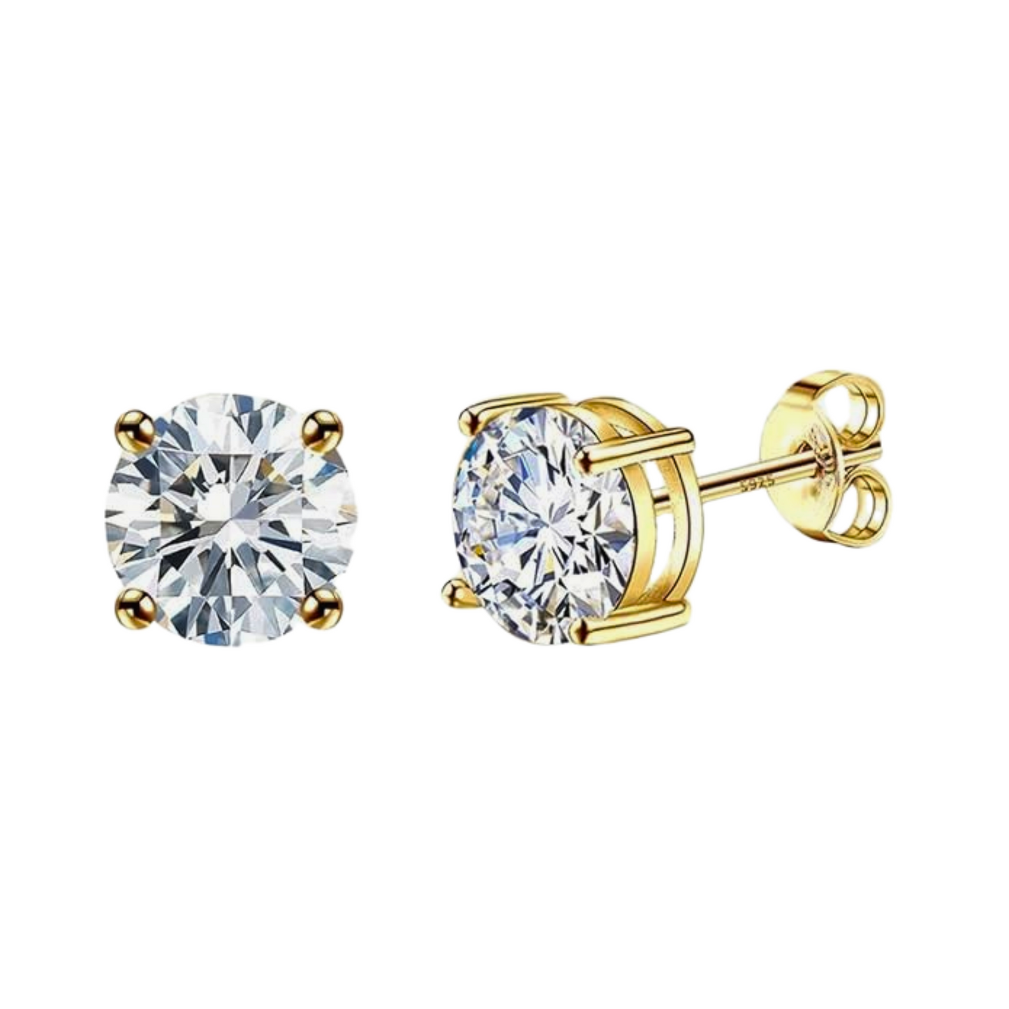 S925 Sterling Silver CZ Stud Earrings 14K Yellow Gold Plated 3.5mm
