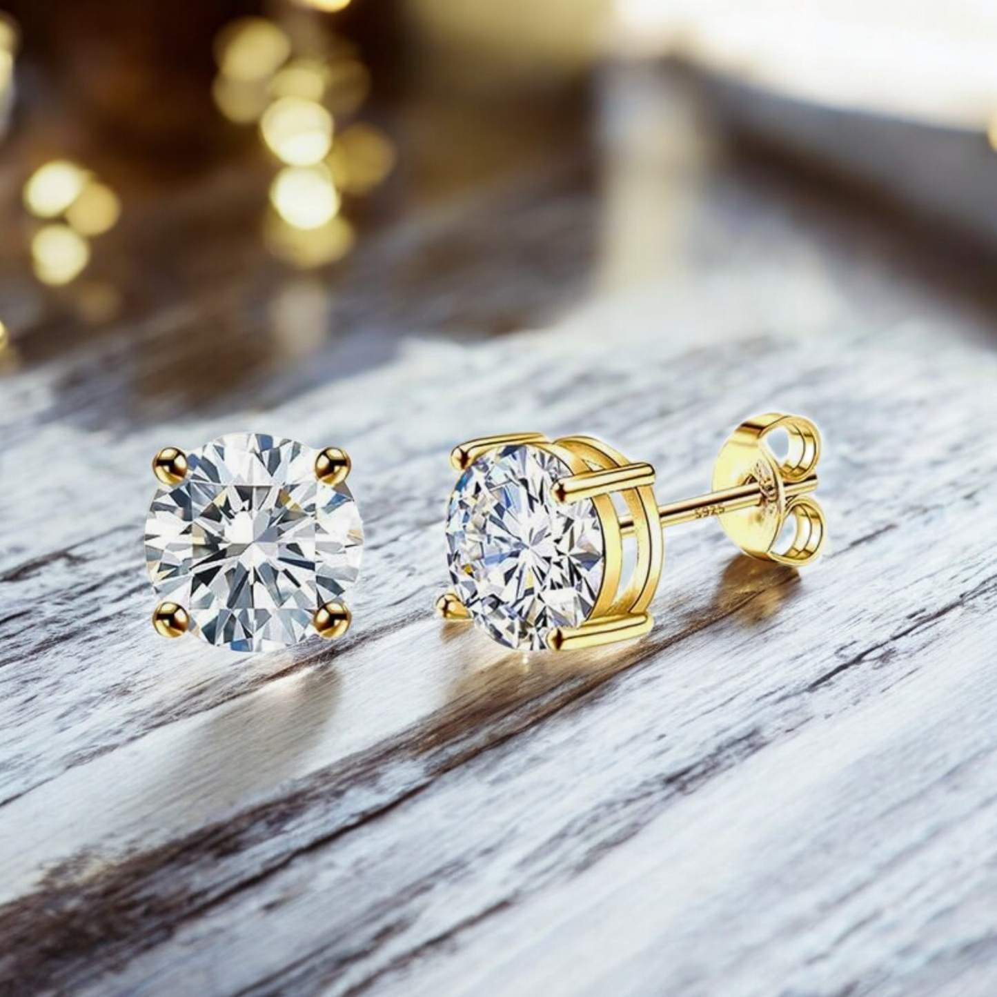 S925 Sterling Silver CZ Stud Earrings 14K Yellow Gold Plated 3.5mm