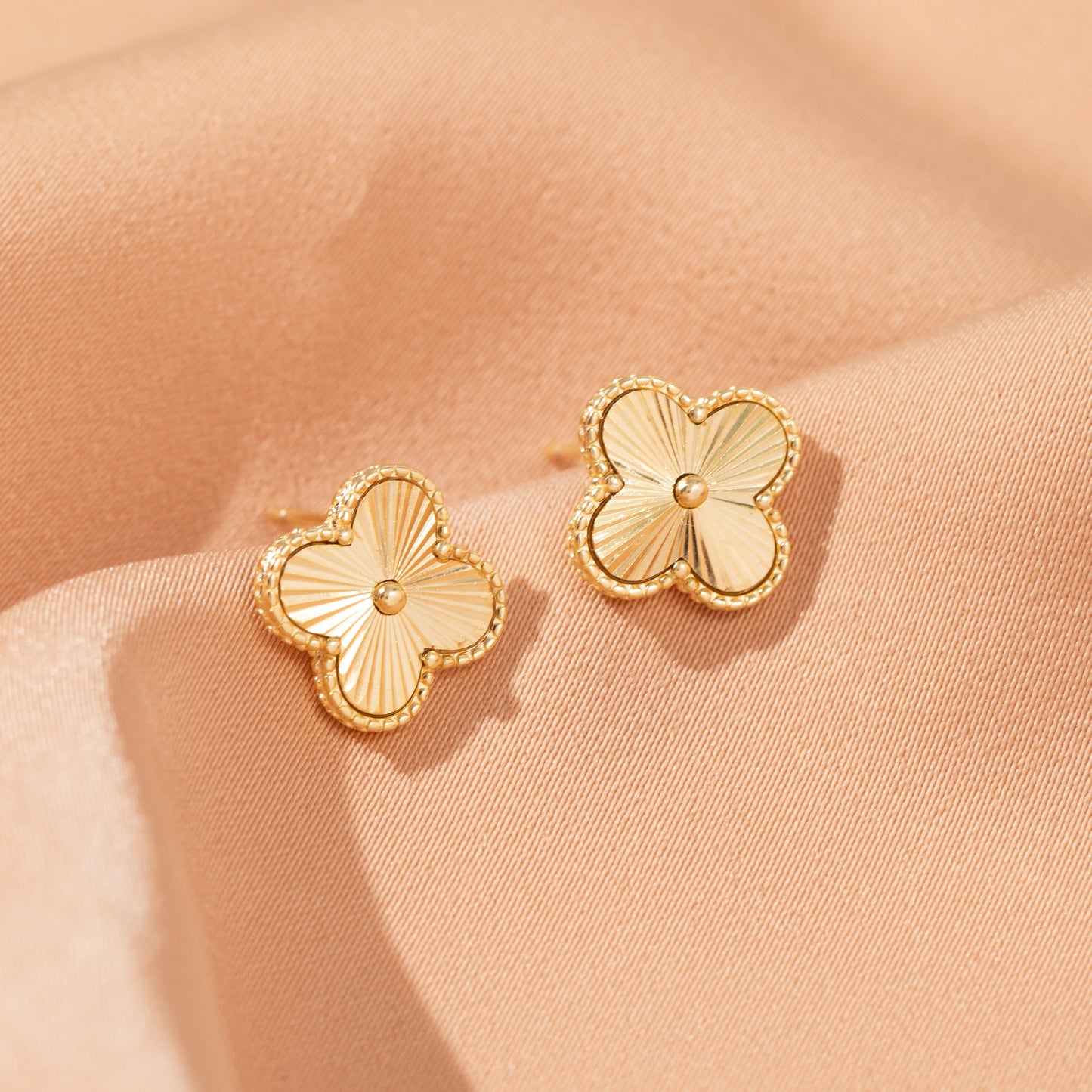 S925 Sterling Silver Clover Four Leaf Earrings White Gold 14K Yellow Gold Plated