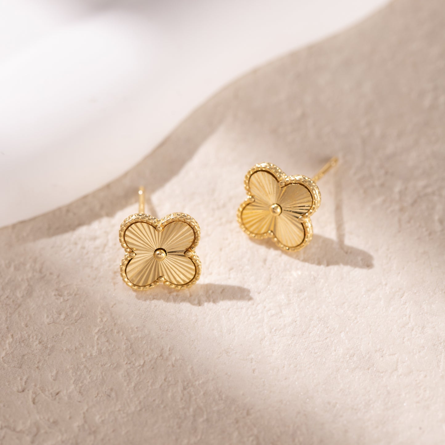 S925 Sterling Silver Clover Four Leaf Earrings White Gold 14K Yellow Gold Plated