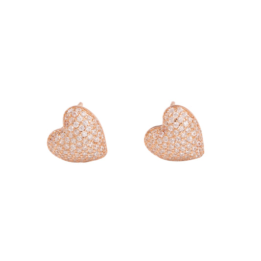 S925 Sterling Silver Pave Heart Rose Gold Plated C/Z Stud Earrings