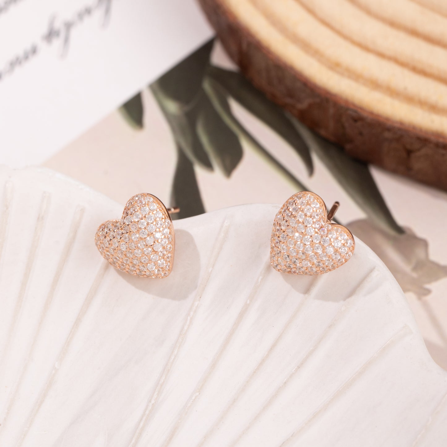 S925 Sterling Silver Pave Heart Rose Gold Plated C/Z Stud Earrings