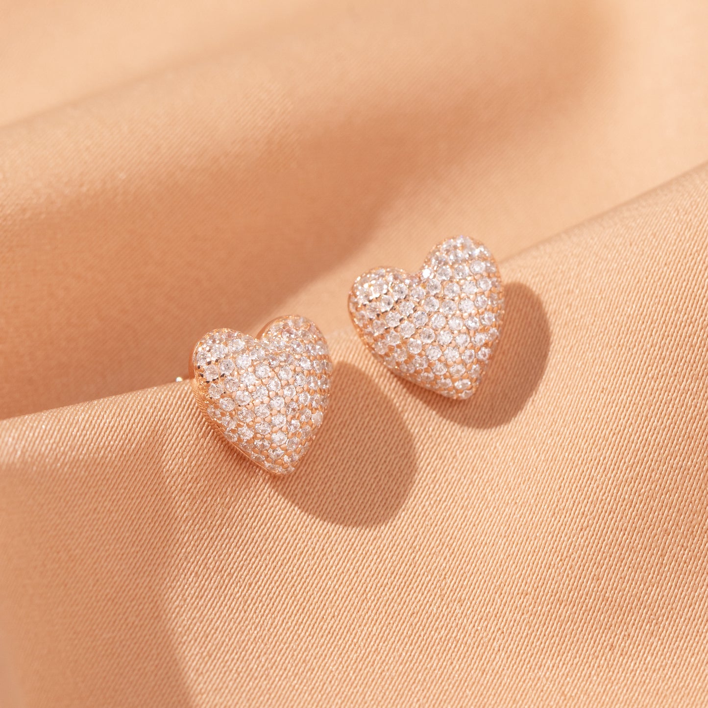 S925 Sterling Silver Pave Heart Rose Gold Plated C/Z Stud Earrings