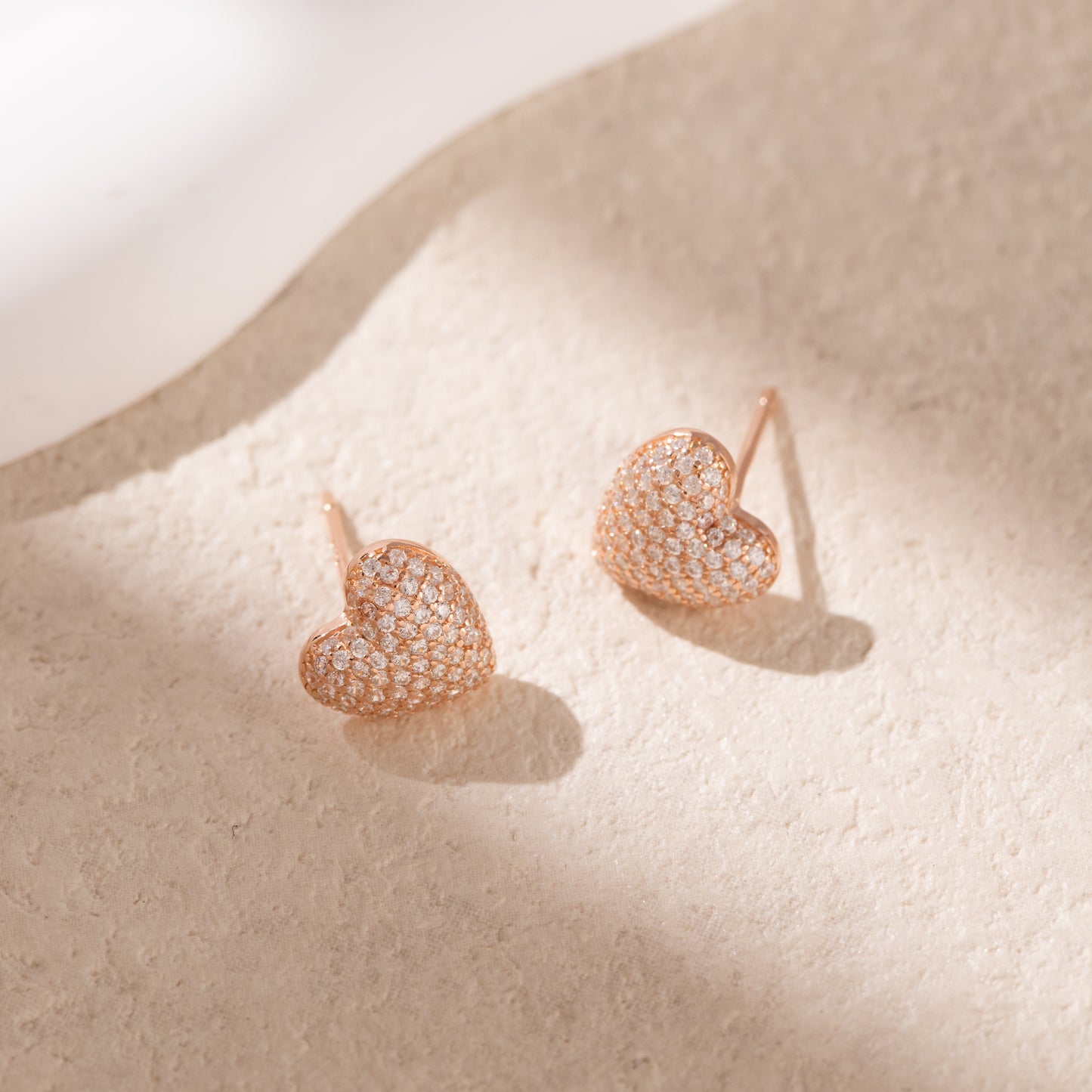 S925 Sterling Silver Pave Heart Rose Gold Plated C/Z Stud Earrings