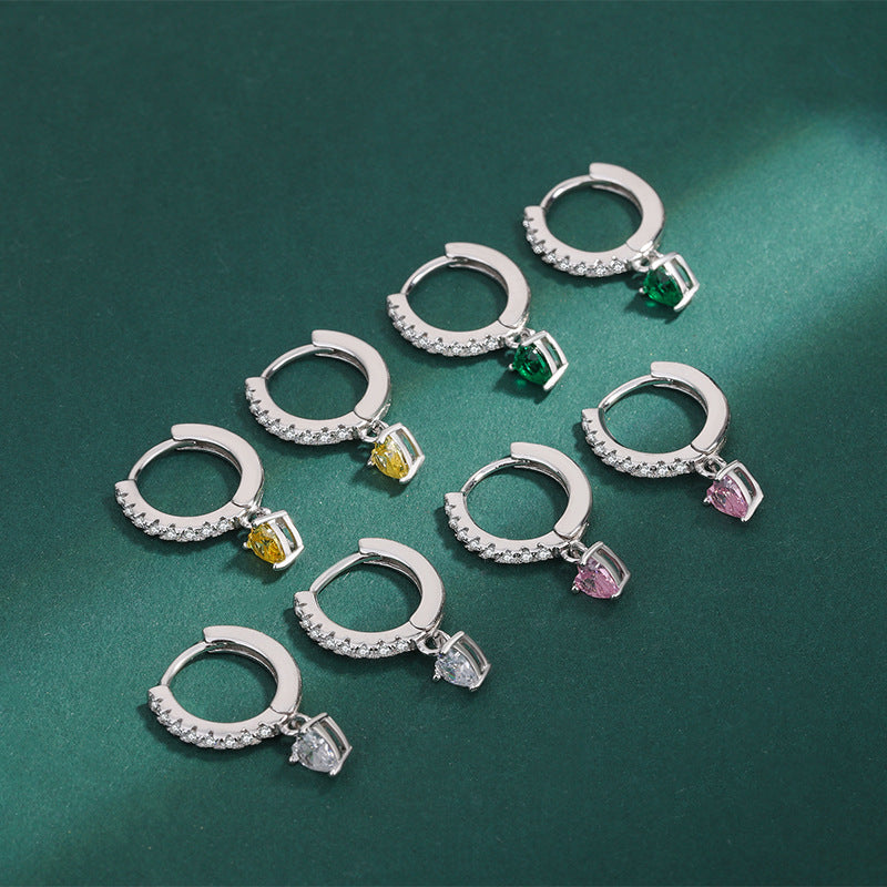 Sterling Silver Heart Drop Huggie Earrings