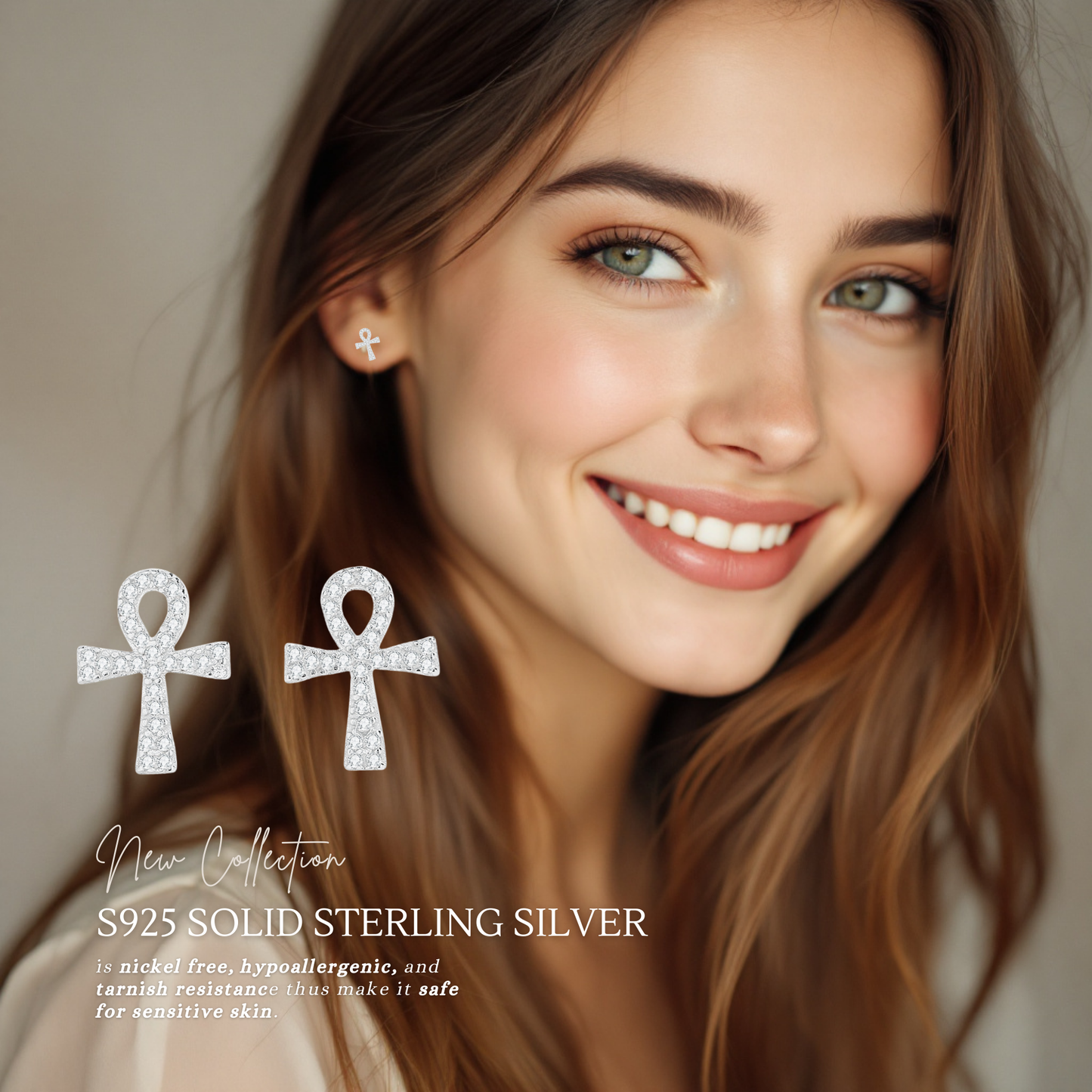 Sterling Silver Cross C/Z Bow Stud Earrings S925 Hallmark