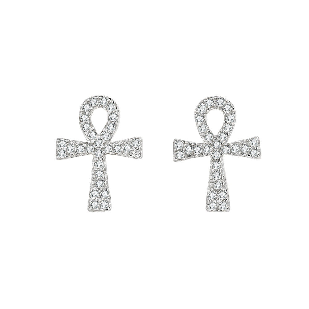Sterling Silver Cross C/Z Bow Stud Earrings S925 Hallmark