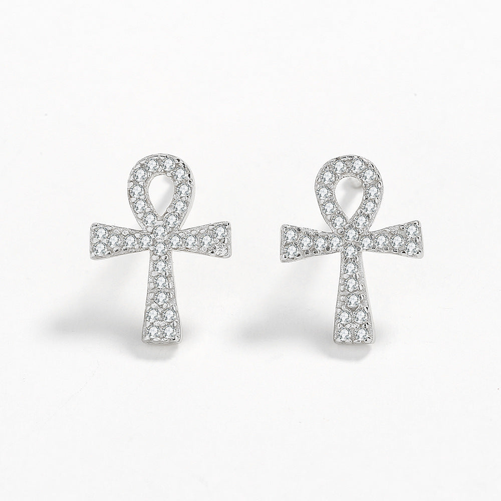 Sterling Silver Cross C/Z Bow Stud Earrings S925 Hallmark