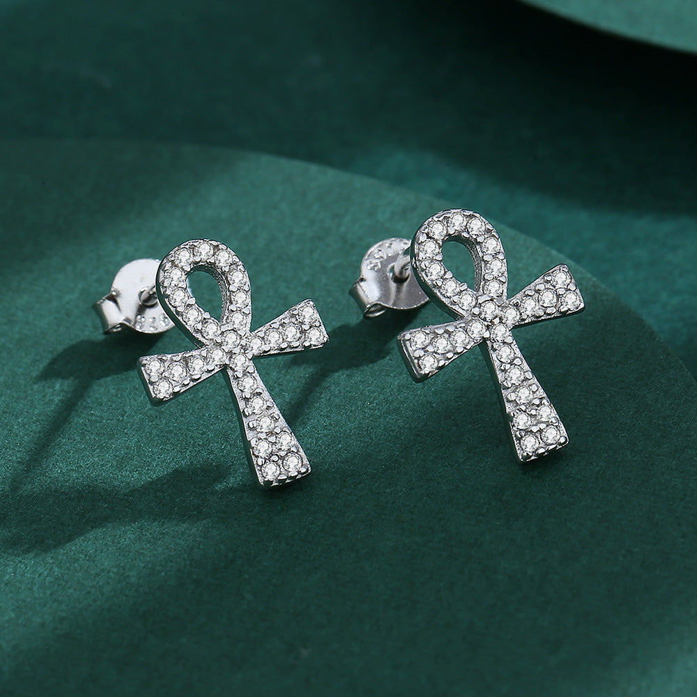 Sterling Silver Cross C/Z Bow Stud Earrings S925 Hallmark