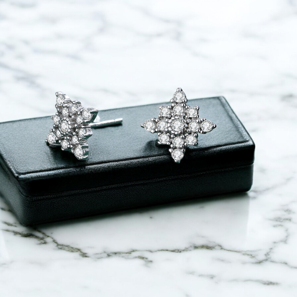 Sterling Silver Star Cluster Stud Earrings S925 Hallmark