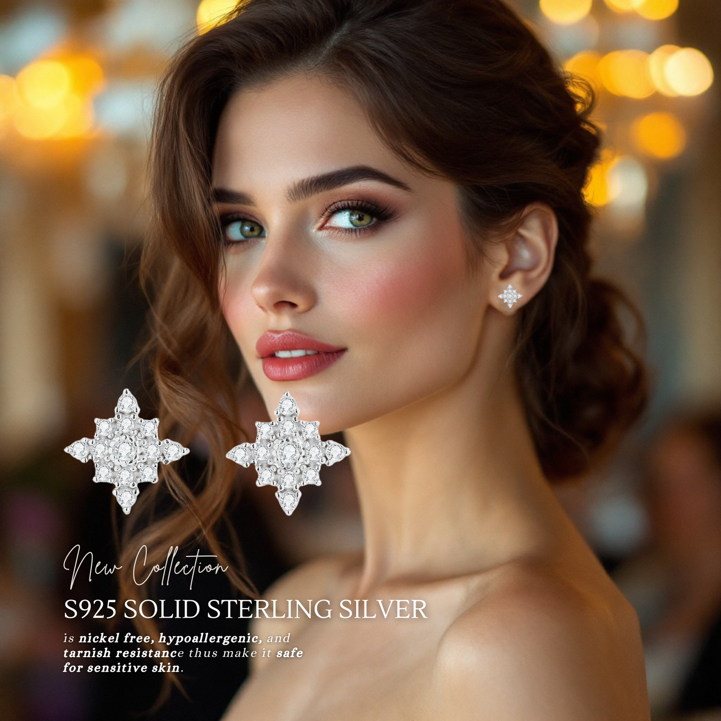 Sterling Silver Star Cluster Stud Earrings S925 Hallmark