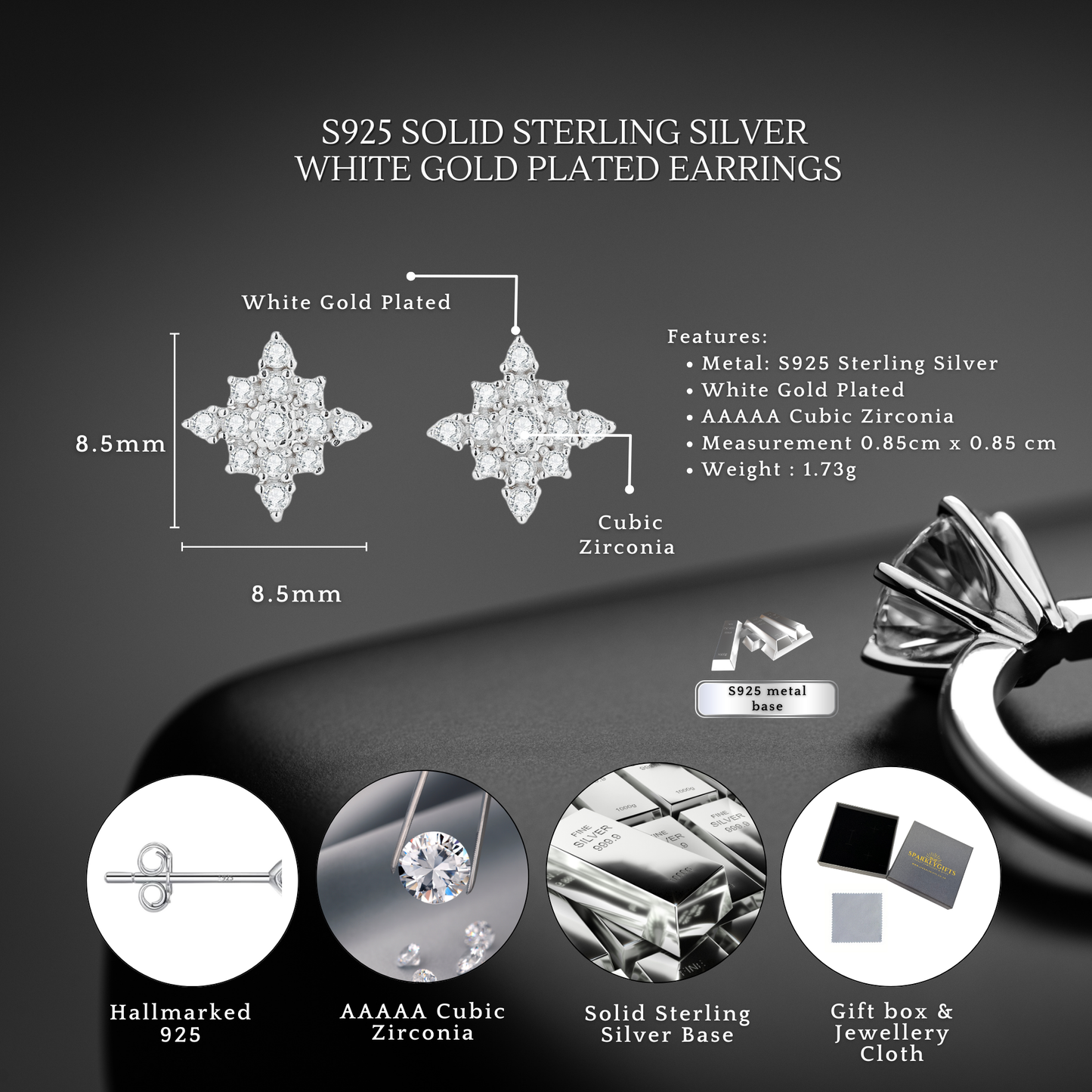 Sterling Silver Star Cluster Stud Earrings S925 Hallmark