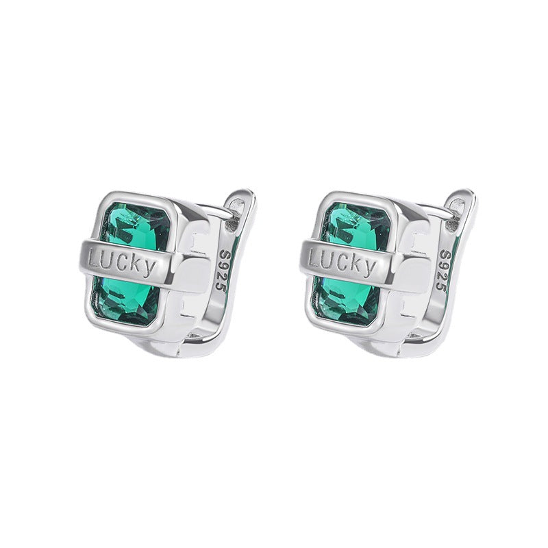 S925 Sterling Silver Lucky Emerald Huggies Earrings with Cubic Zirconia