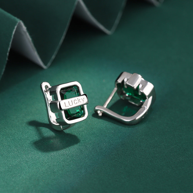 S925 Sterling Silver Lucky Emerald Huggies Earrings with Cubic Zirconia