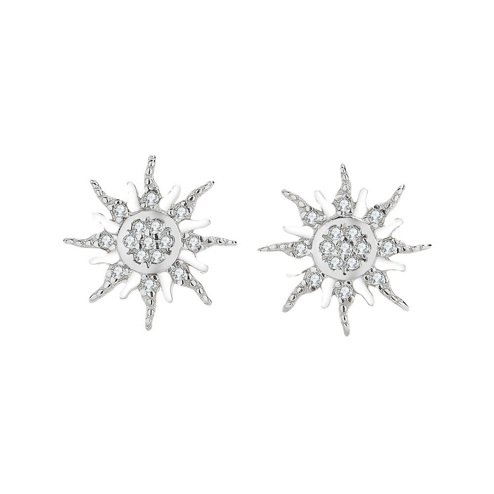 Sterling Silver Celestial Sun Stud Earrings with Cubic Zirconia