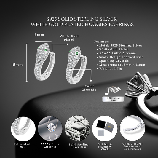 Sterling Silver Snake Huggies Earrings with Cubic Zirconia