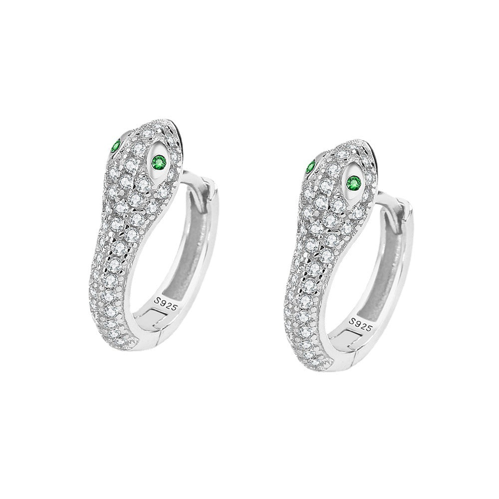 Sterling Silver Snake Huggies Earrings with Cubic Zirconia